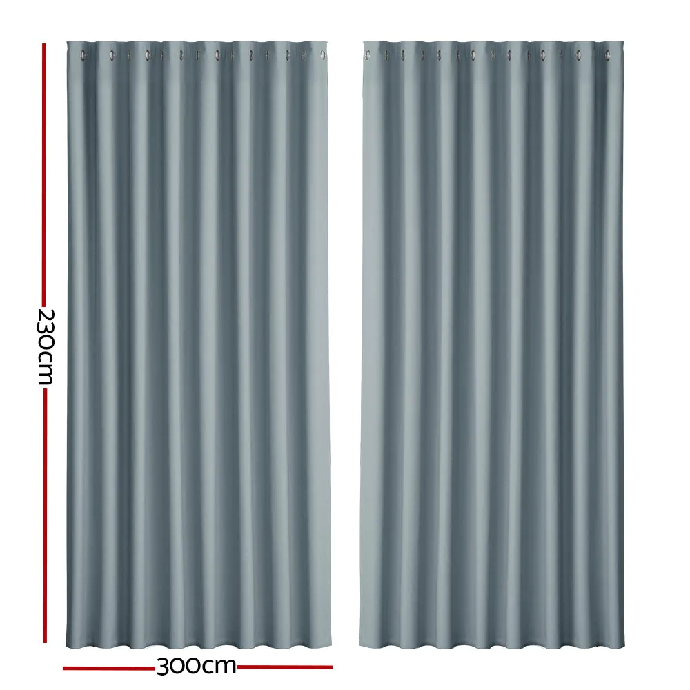 2X Grey Blockout Thermal Curtains, Noise Reduction - Artiss