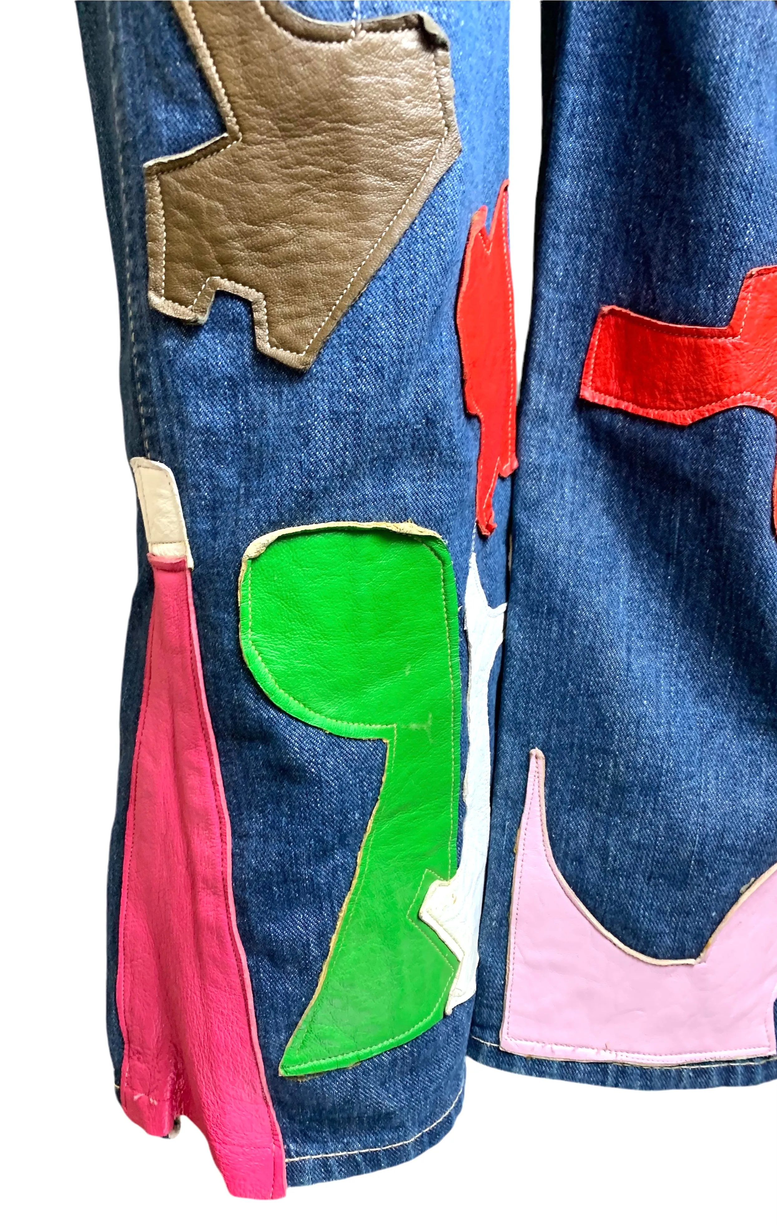 60s Wrangler Jeans with Abstract Technicolor Leather Patchwork