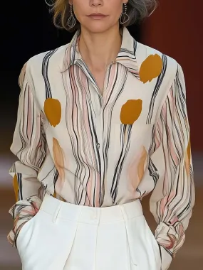 Abstract Print Button-Up Blouse