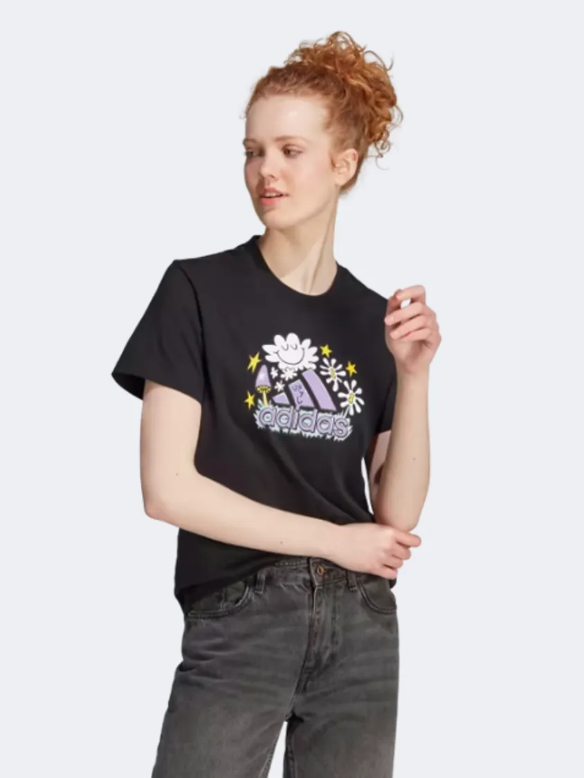 Adidas Doodle Graphic Women Sportswear T-Shirt Black