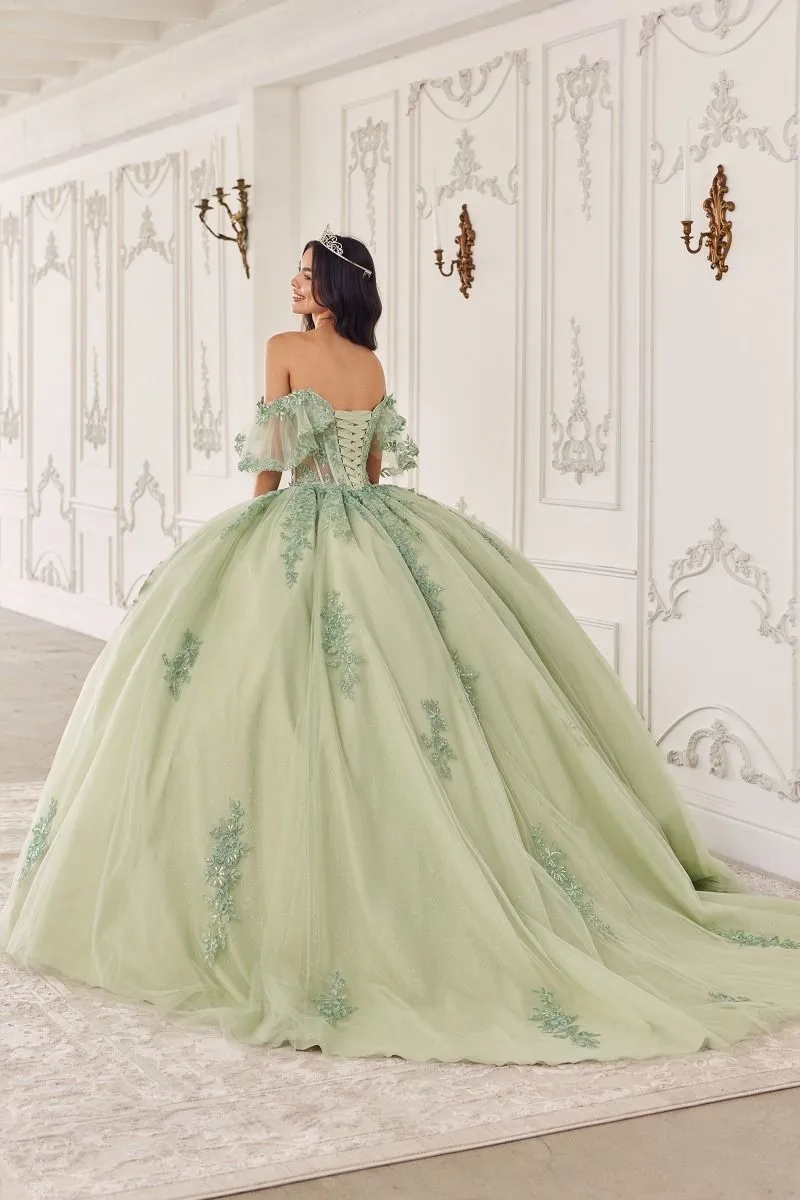 ANAVEL Off Shoulder Tulle Lace Quinceañera Ball Gown Dress