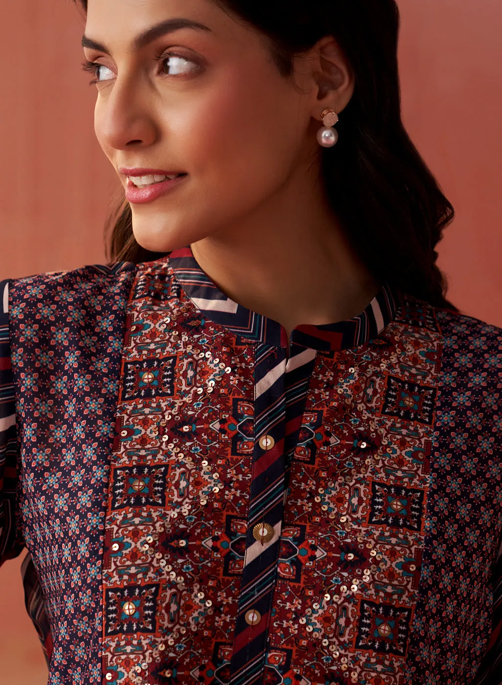 Anavya Navy Blue Printed Georgette Top