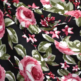 Artistic Garden Roses Rayon Challis Black/Rose