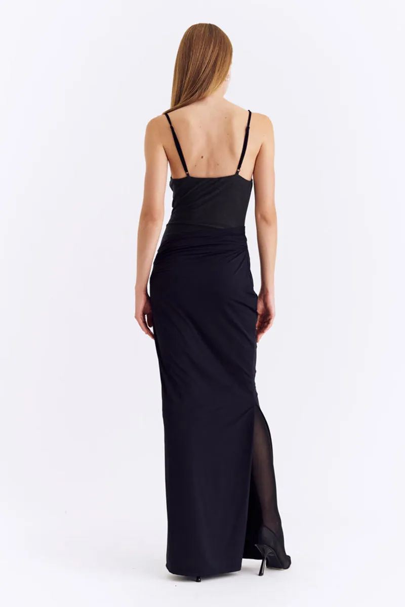 Auguste Strappy Mesh Jersey Maxi - Black