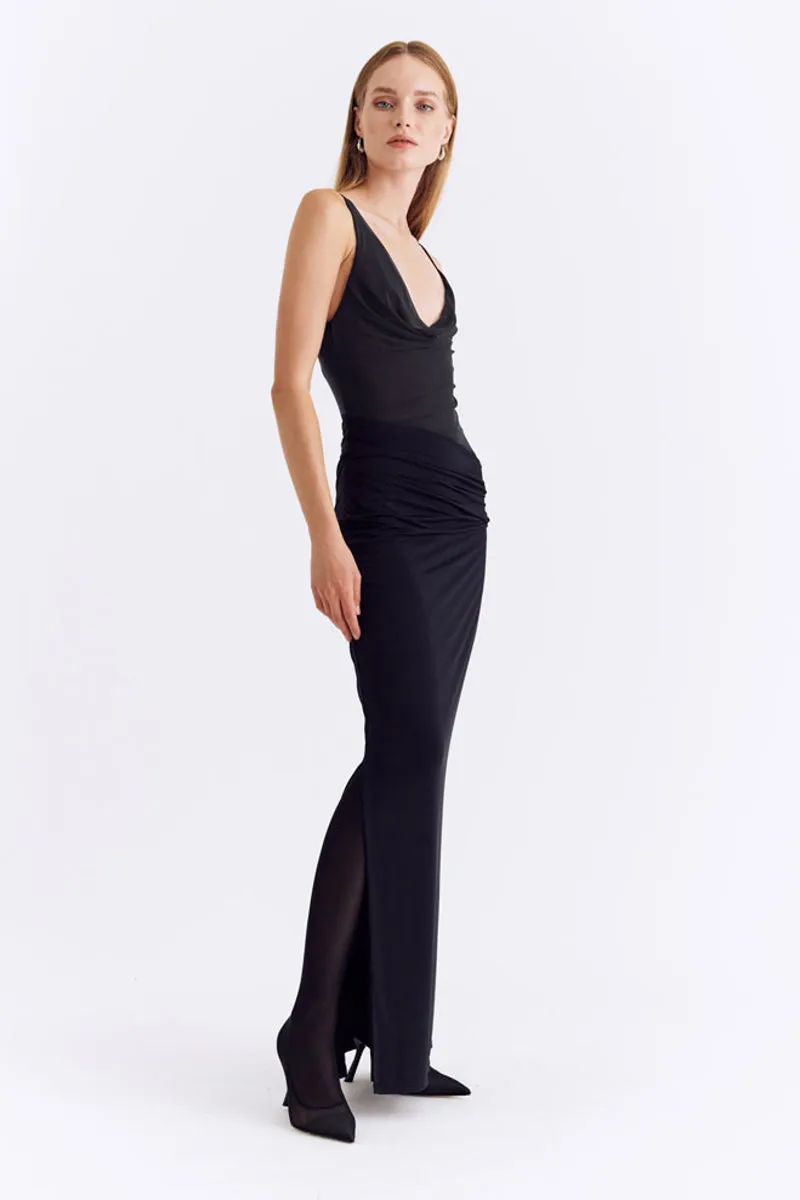 Auguste Strappy Mesh Jersey Maxi - Black