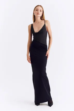 Auguste Strappy Mesh Jersey Maxi - Black