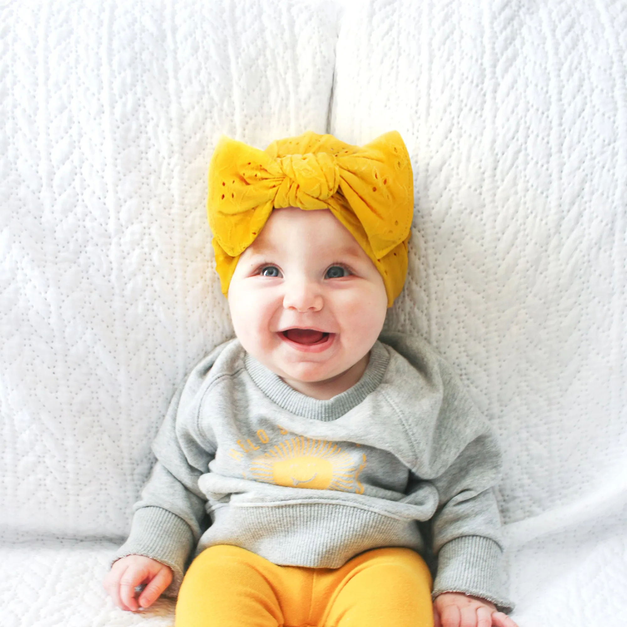 Baby Eyelet Turban Hat Headband | White