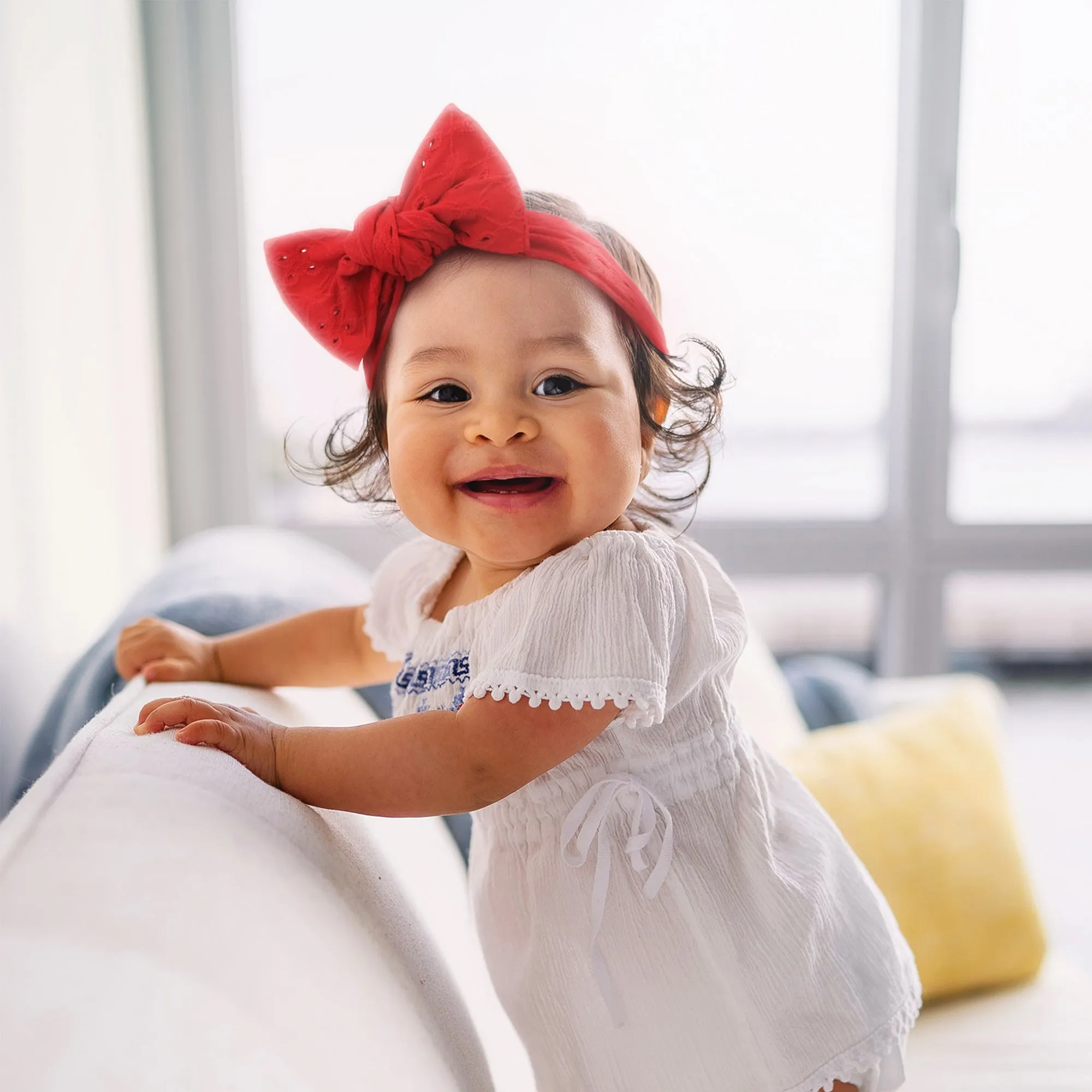 Baby Eyelet Turban Hat Headband | White