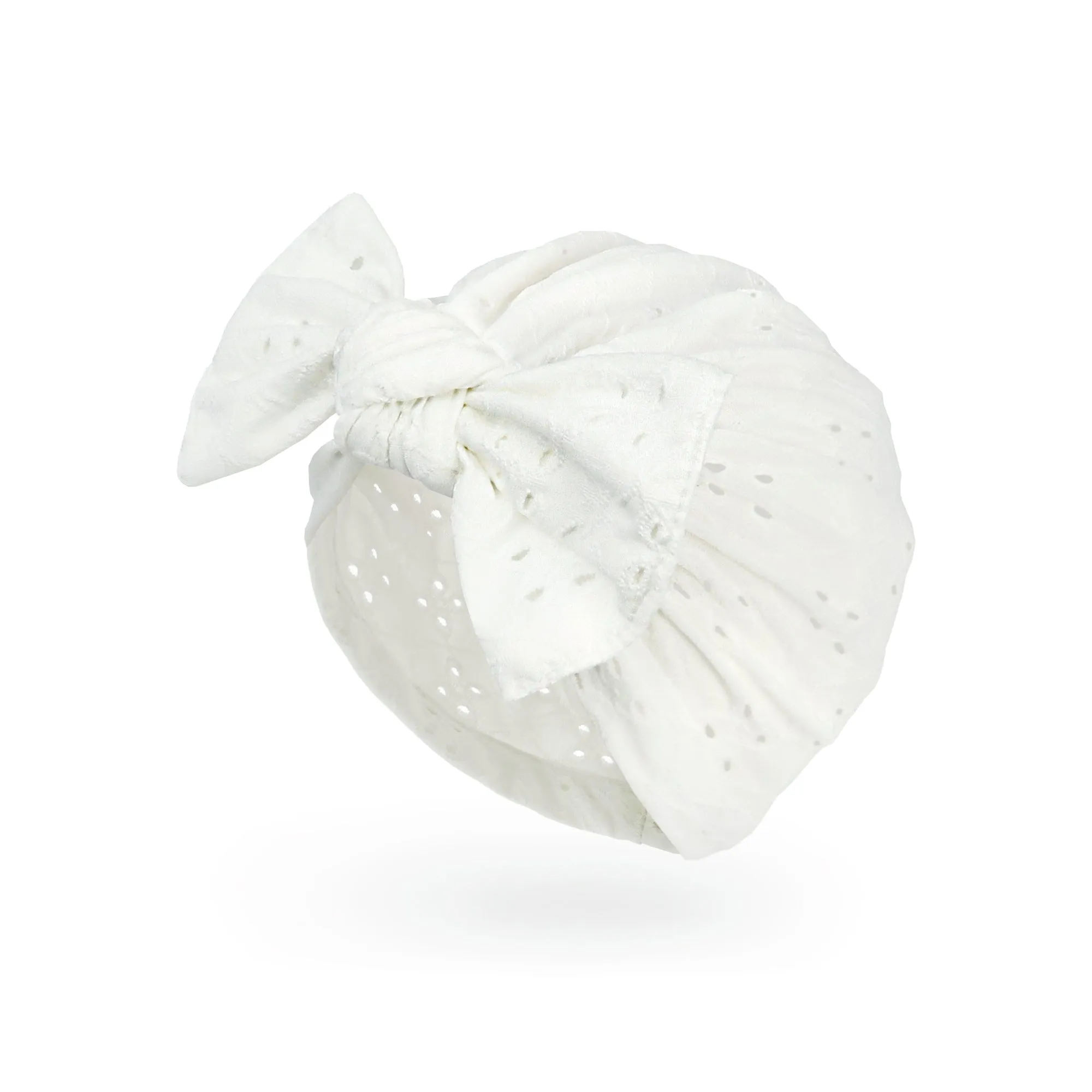 Baby Eyelet Turban Hat Headband | White