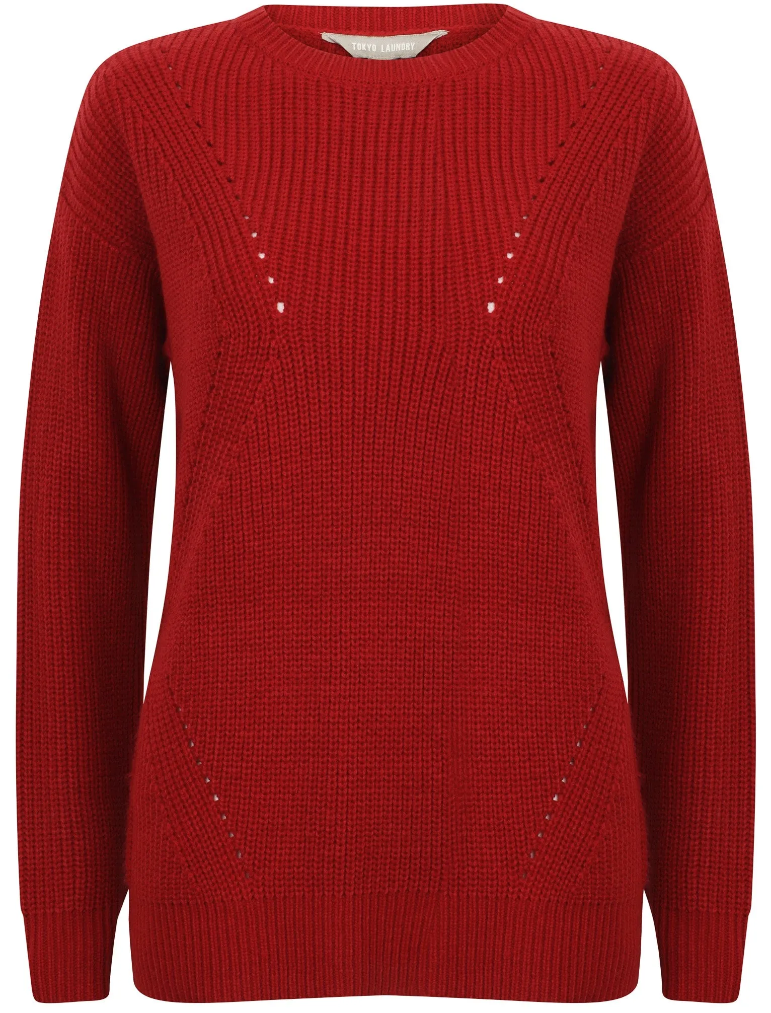 Belle Pointelle Fisherman Knit Jumper in Crimson - Tokyo Laundry