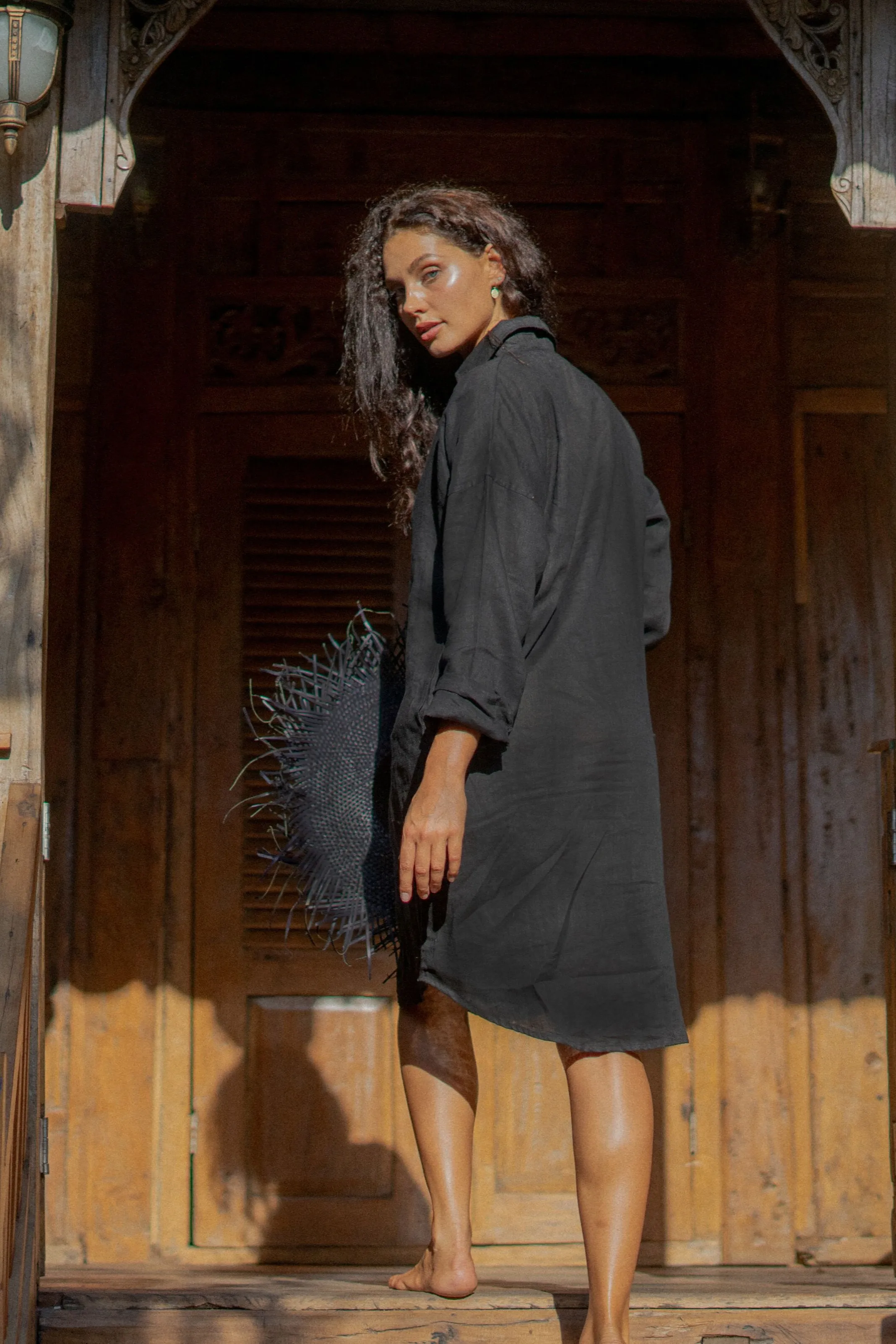 Black Linen Shirt Dress | Alana