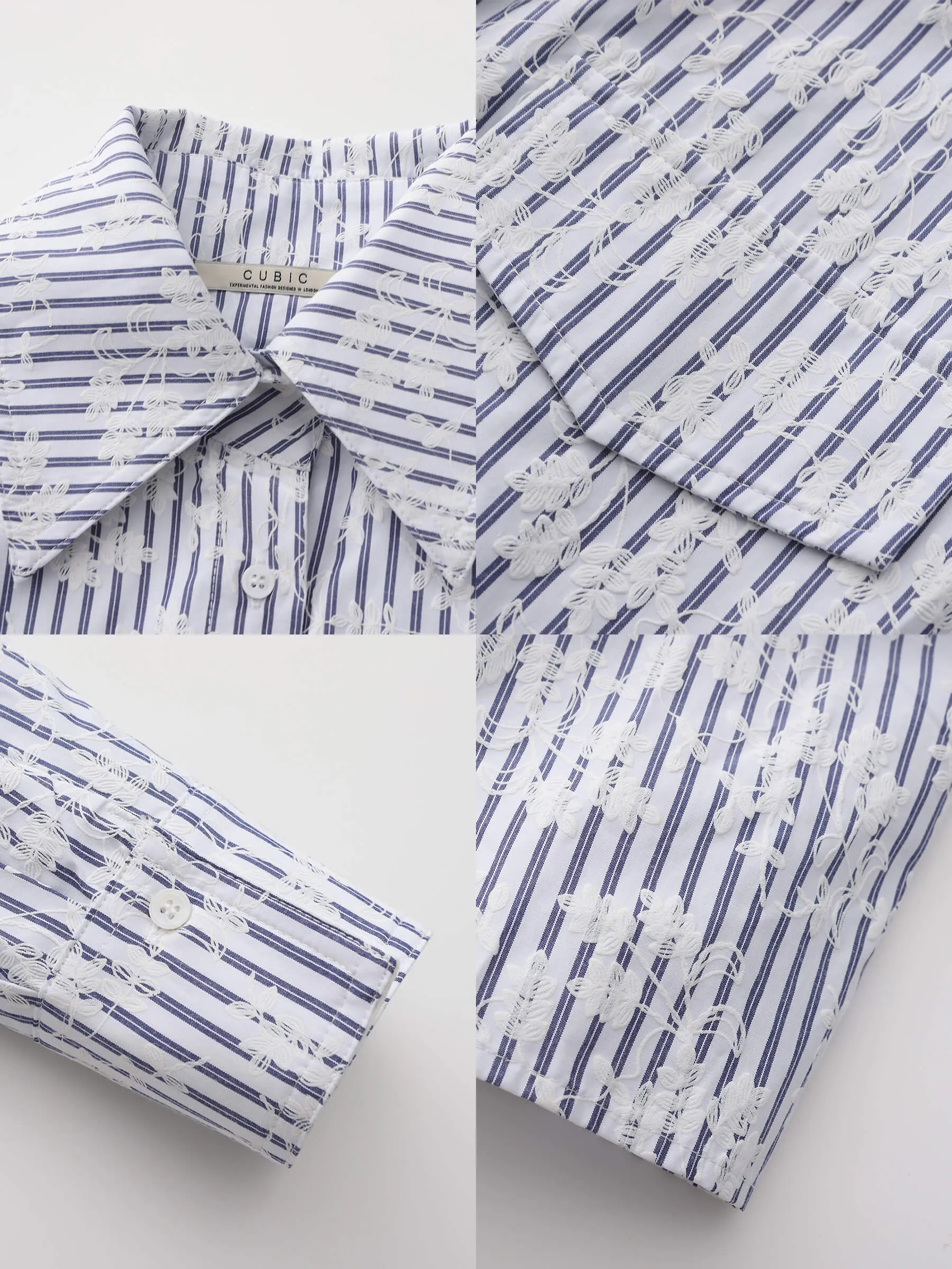 Blue and White Striped Long Sleeves Shirt