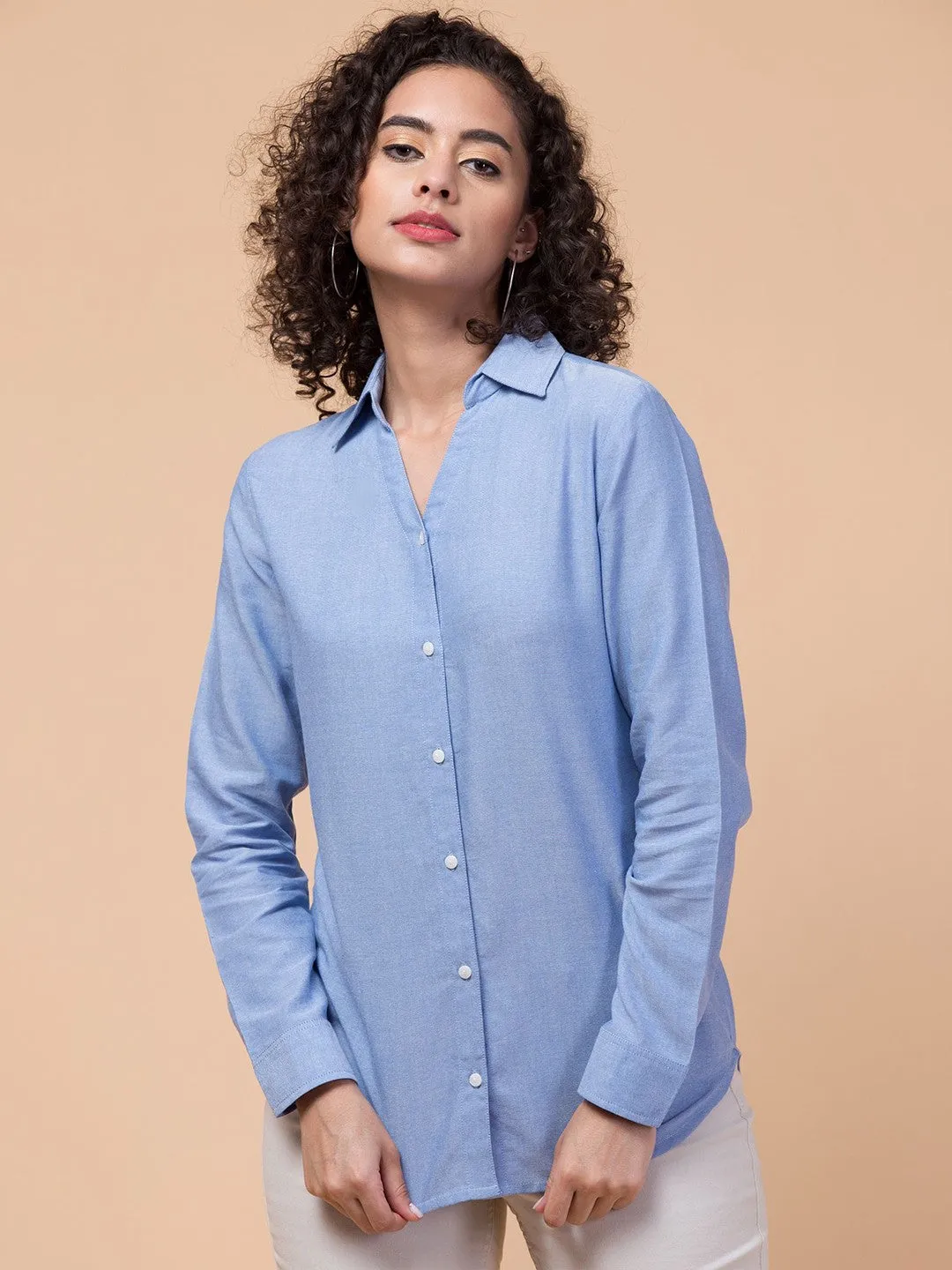 Blue Solid Relaxed Shirt