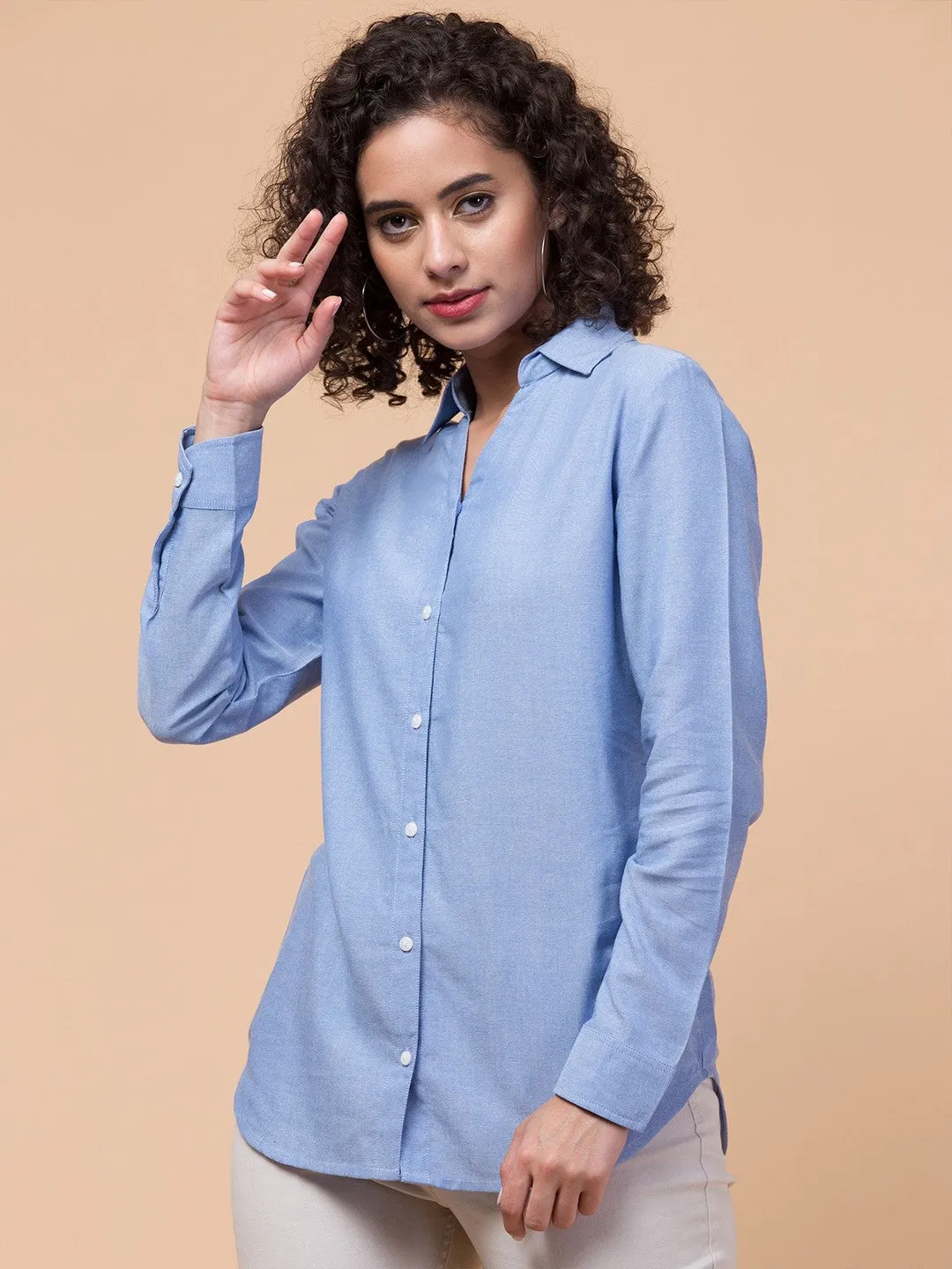 Blue Solid Relaxed Shirt