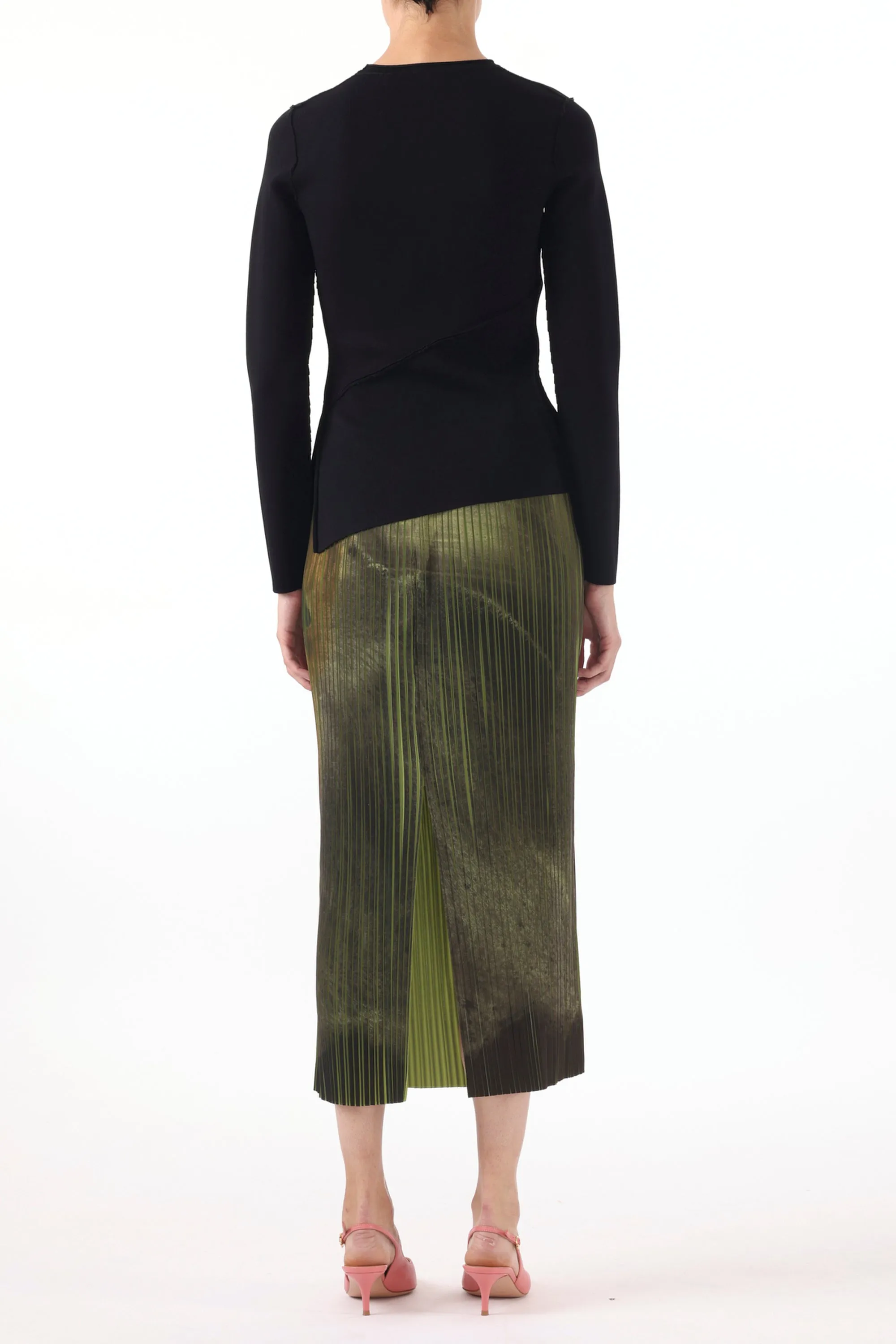 BRUSHSTROKE PRINT PLEATED PENCIL SKIRT