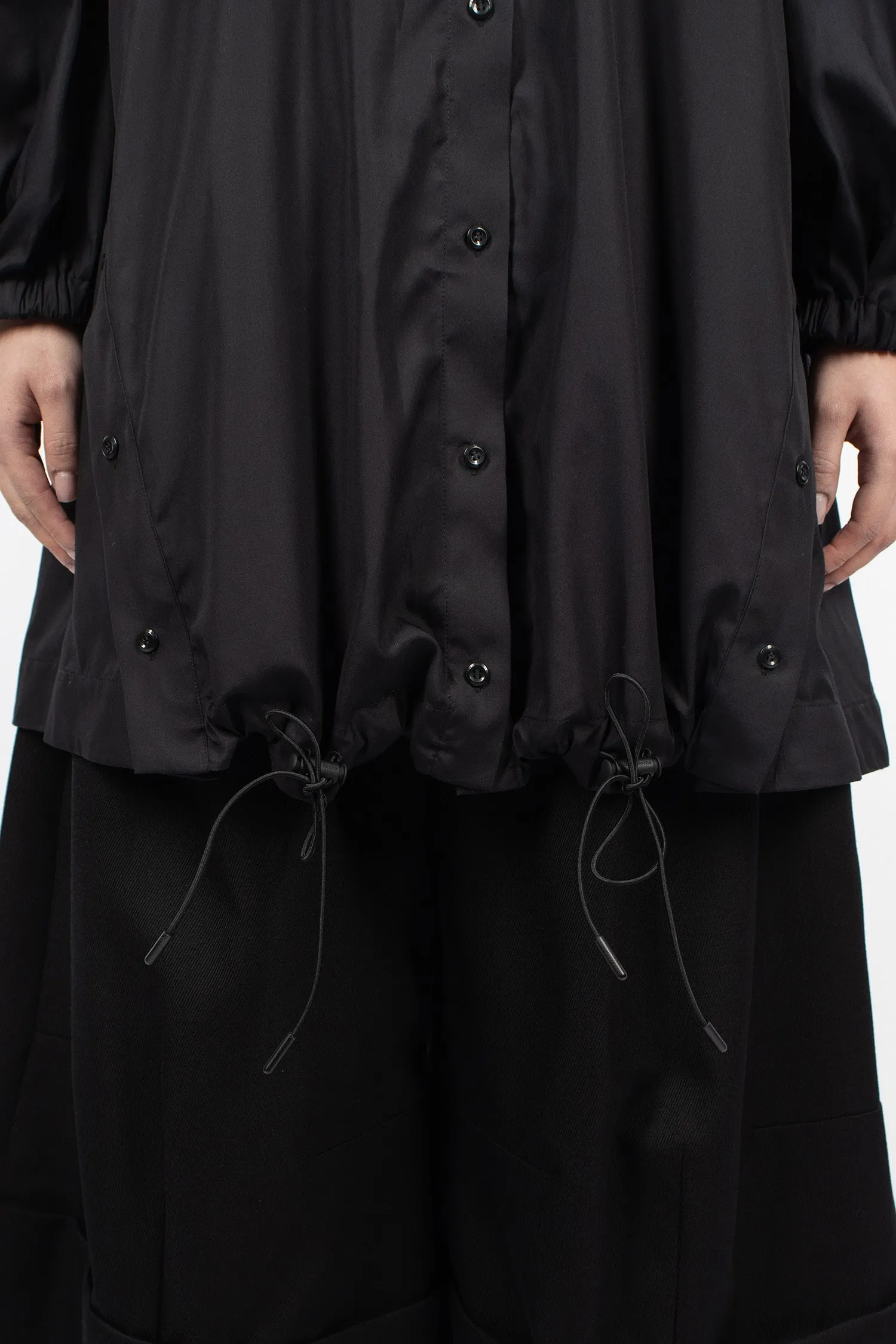 Button Placket Trapeze Shirt Dress Black