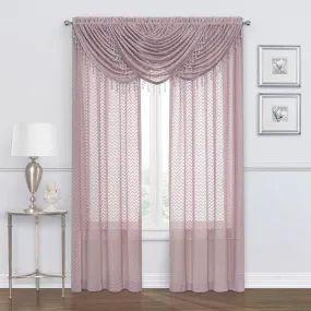 Chevron Zig-Zag Sheer Rod Pocket Window Panel and Valance Treatments, Plum