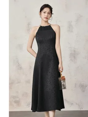 Chic Black Halterneck Sleeveless Summer Maxi Dress with Artistic Patchwork