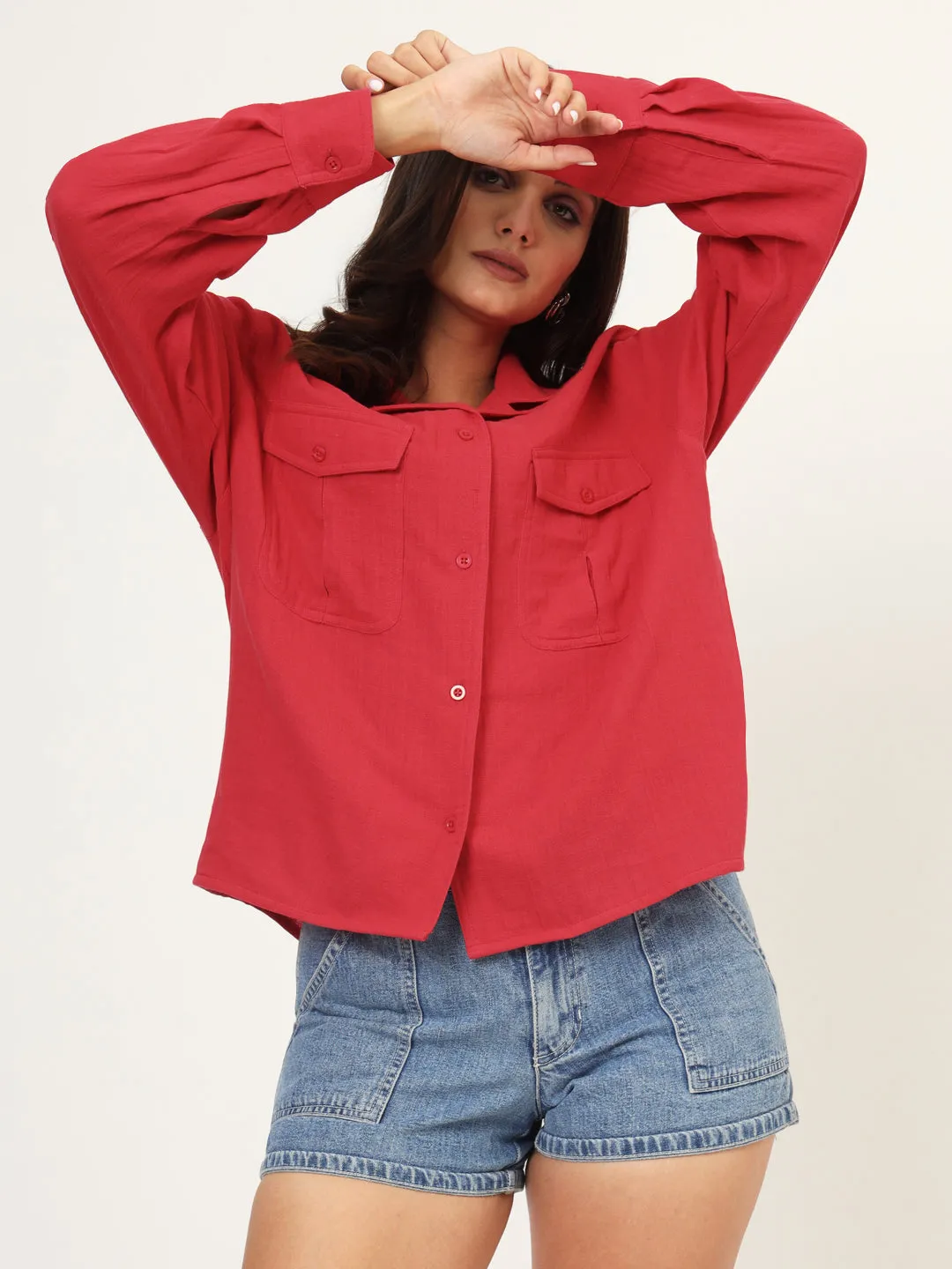 Classic Spread Collar Cotton Oversize Casual Shirt