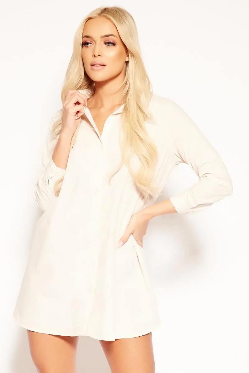 Clia - Nude Oversized Shirt Dress