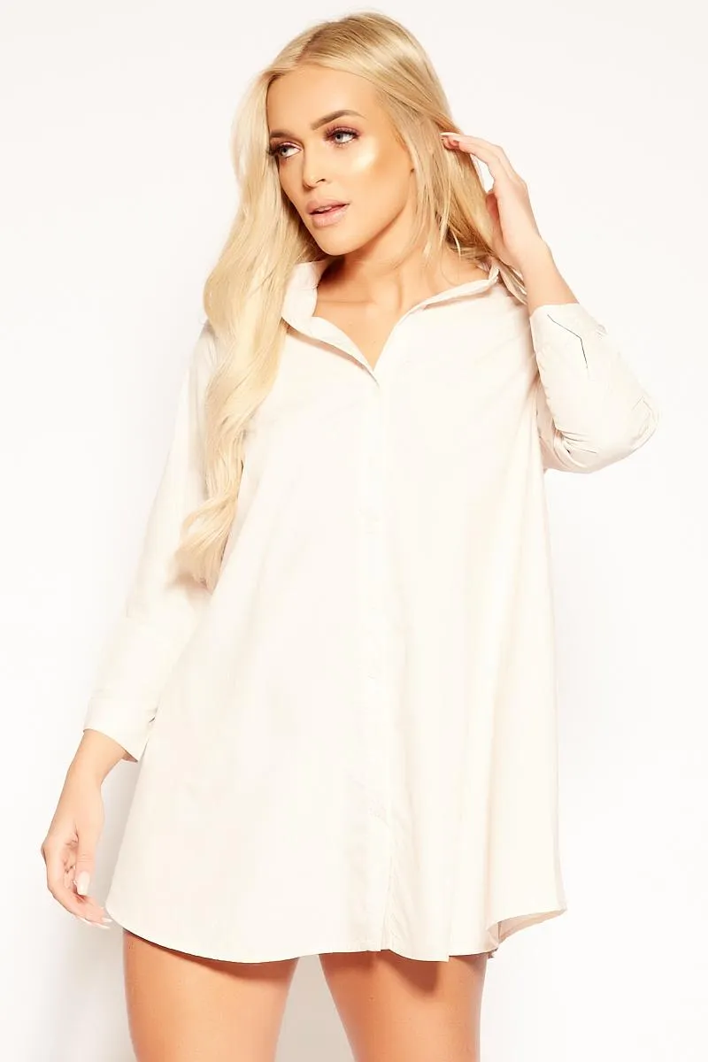 Clia - Nude Oversized Shirt Dress