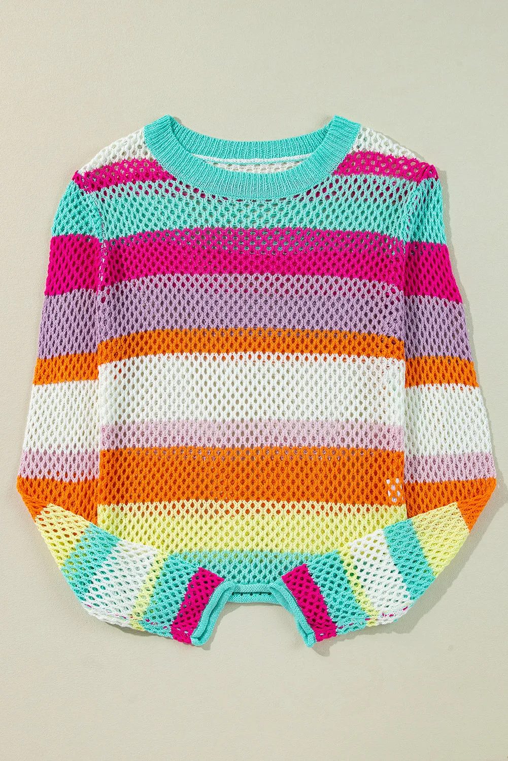 Colorblock Patchwork Knit Crochet Eyelet Sweater