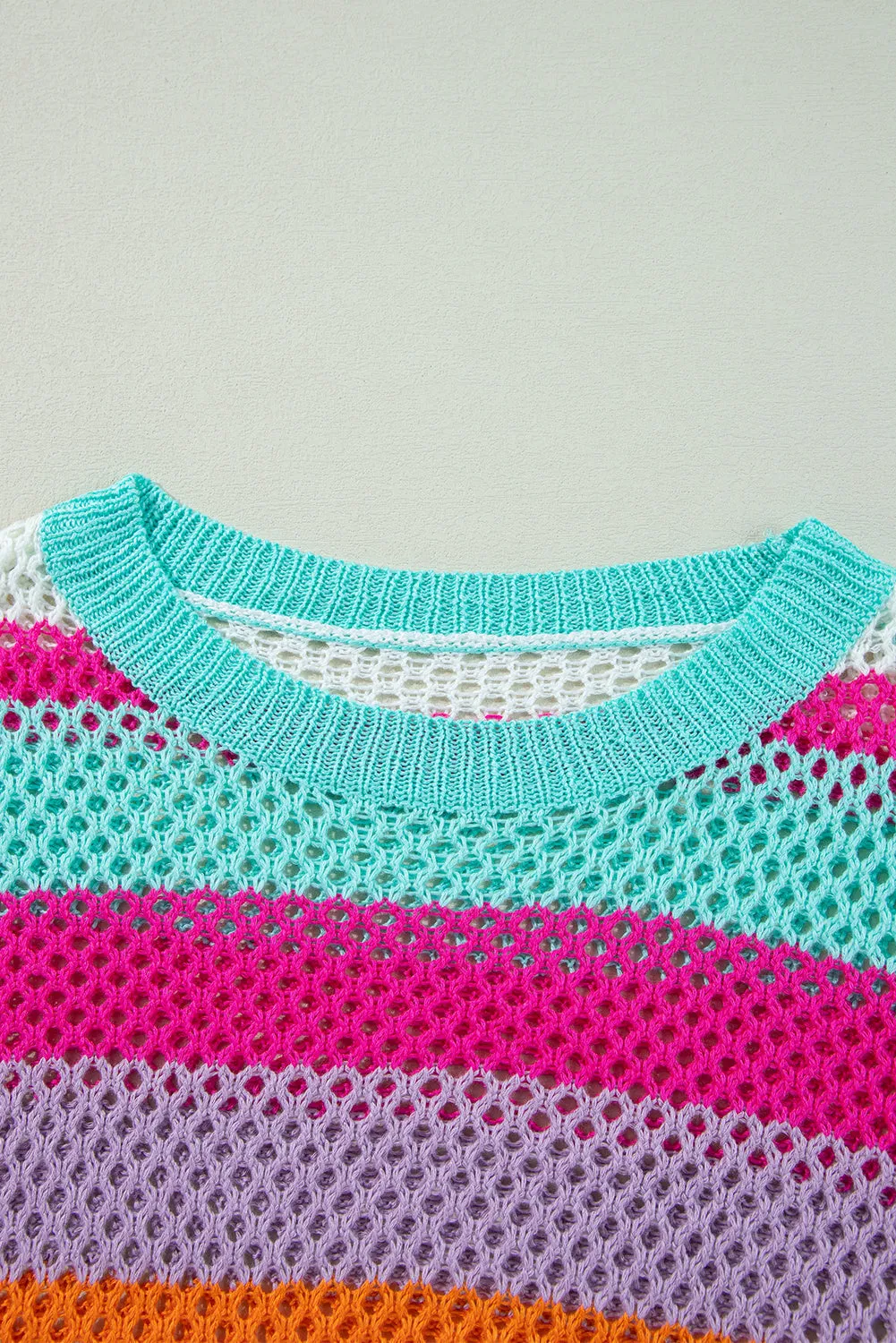 Colorblock Patchwork Knit Crochet Eyelet Sweater