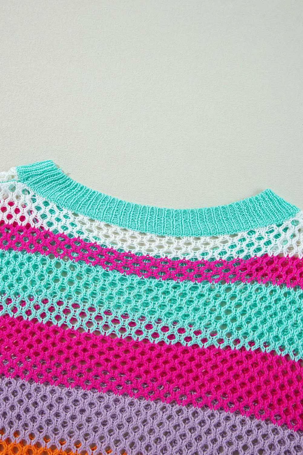 Colorblock Patchwork Knit Crochet Eyelet Sweater