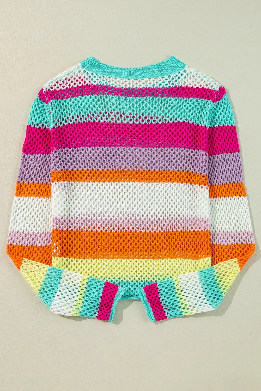 Colorblock Patchwork Knit Crochet Eyelet Sweater