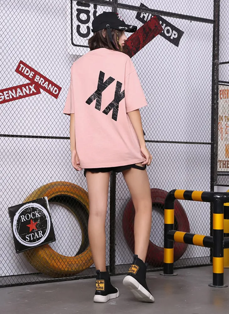 Contrast Color Patchwork Letter Print T-Shirt