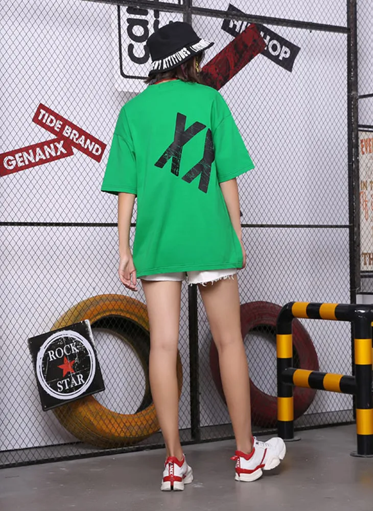 Contrast Color Patchwork Letter Print T-Shirt