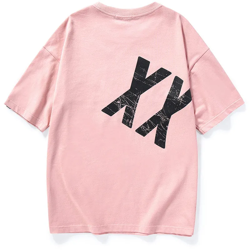 Contrast Color Patchwork Letter Print T-Shirt