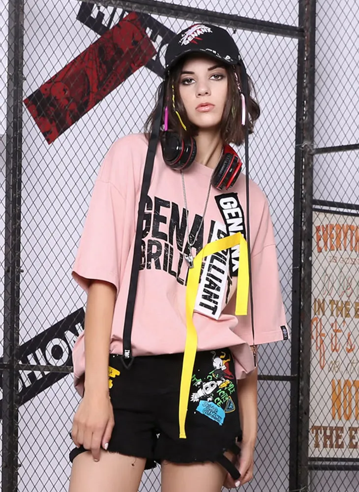 Contrast Color Patchwork Letter Print T-Shirt