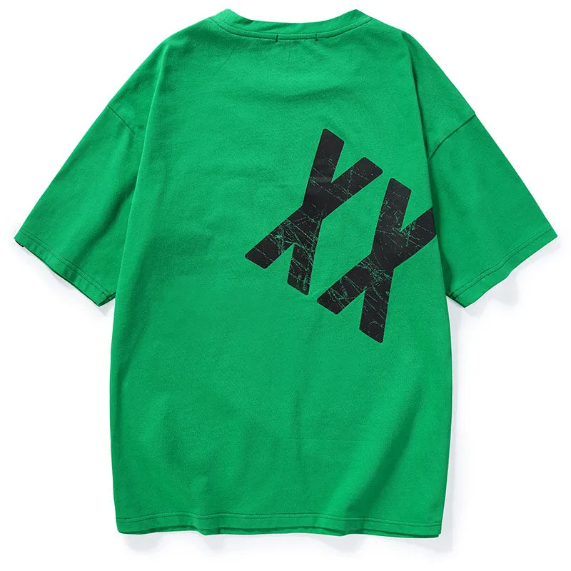 Contrast Color Patchwork Letter Print T-Shirt