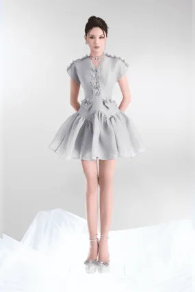 Cynthia A-line V-Neck Organza Mini Dress