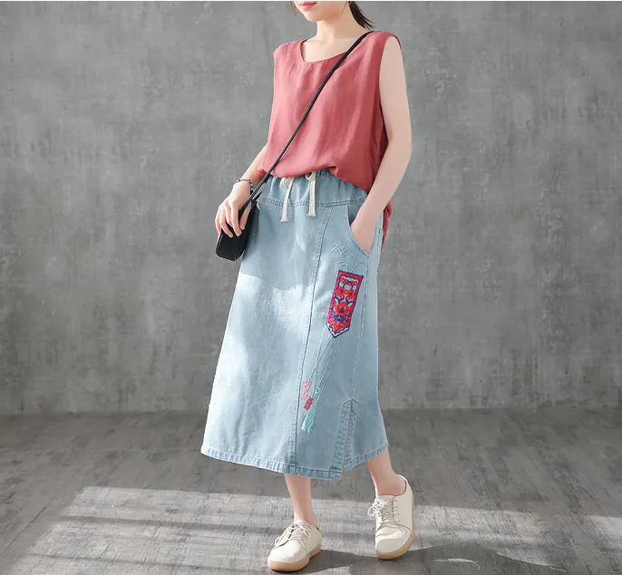 Denim Casual Cotton  loose fitting Women's Skirts DZA2007124