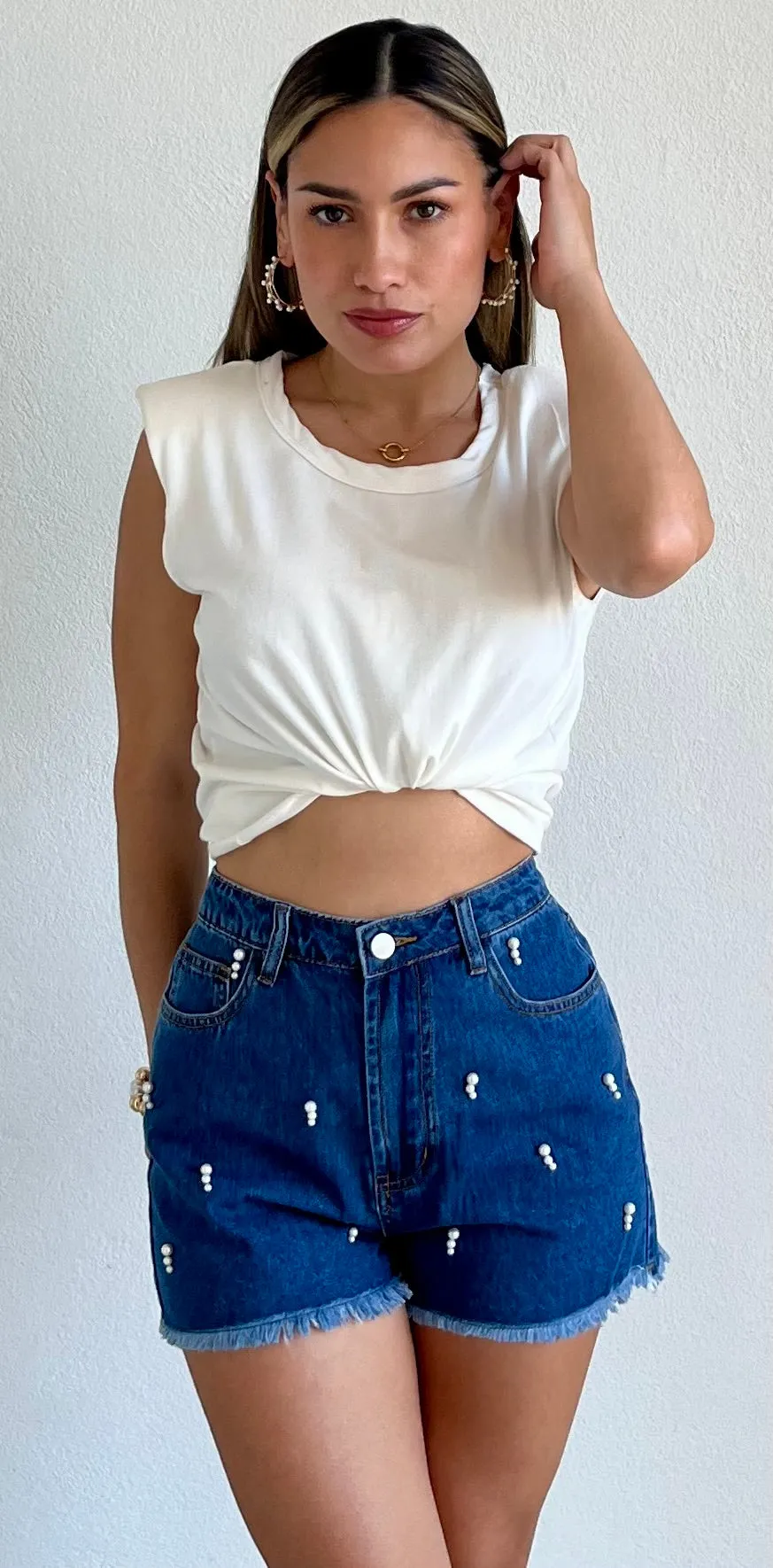 Dreamy Girl Pearl Denim Shorts