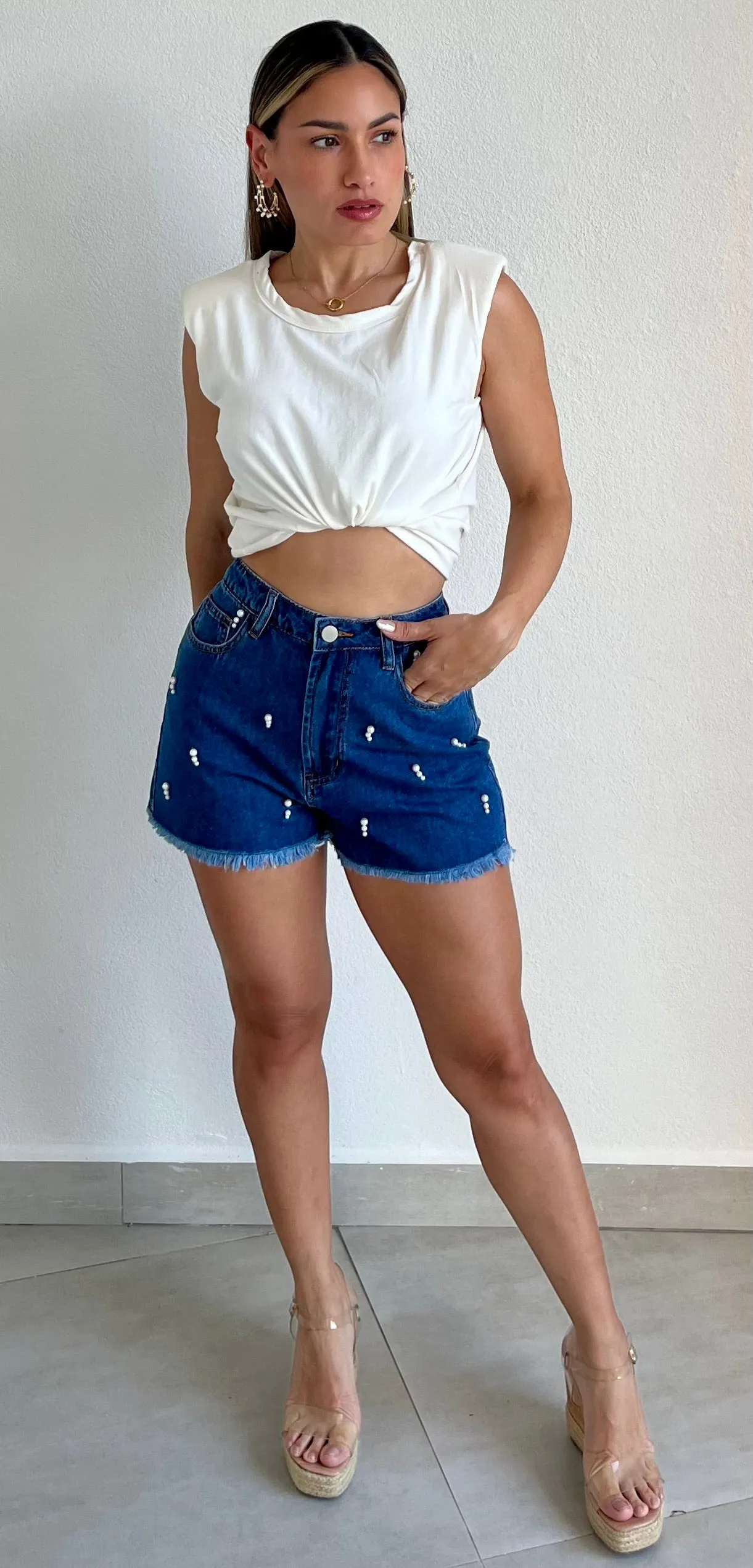 Dreamy Girl Pearl Denim Shorts