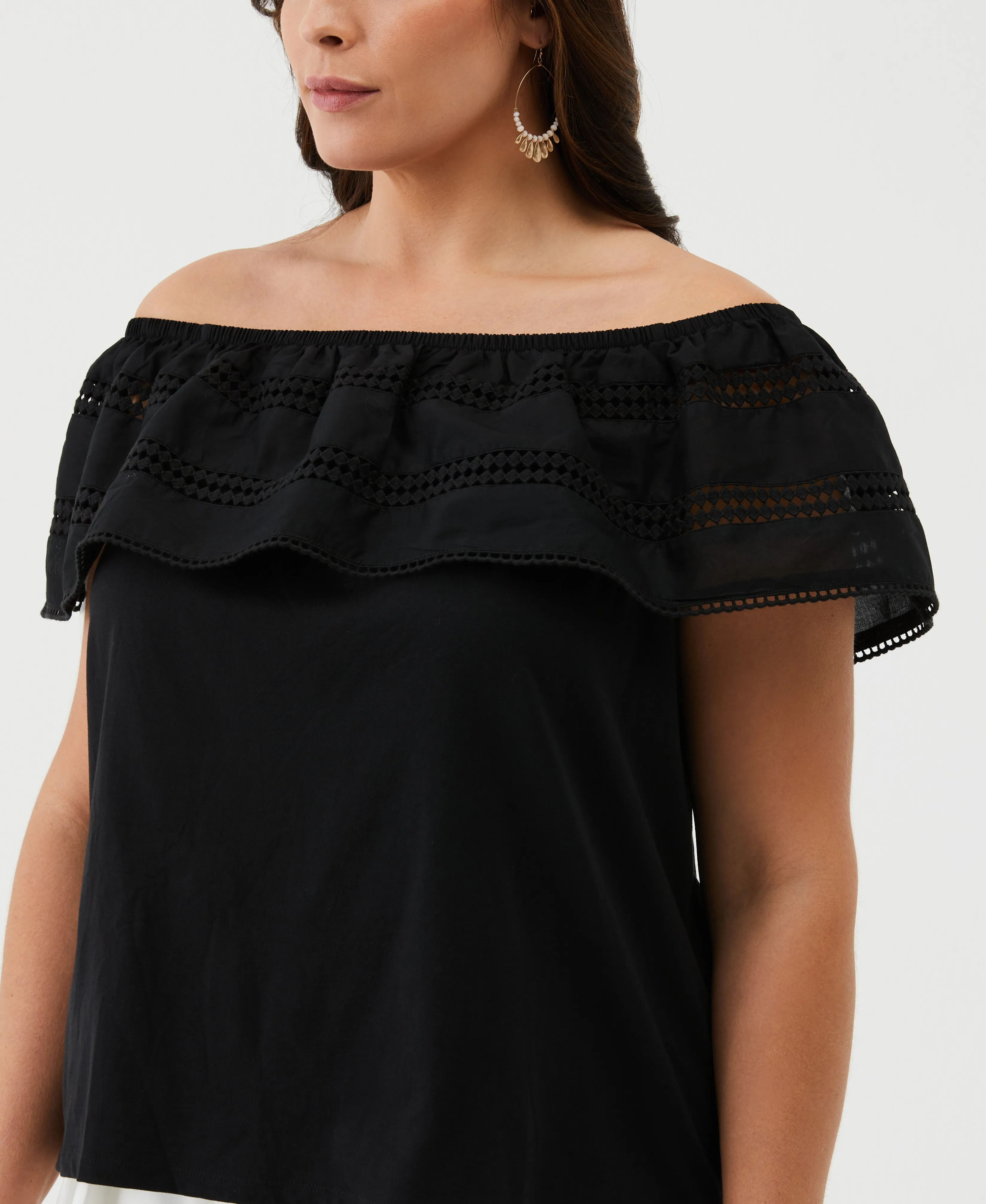 Embroidered Off The Shoulder Top