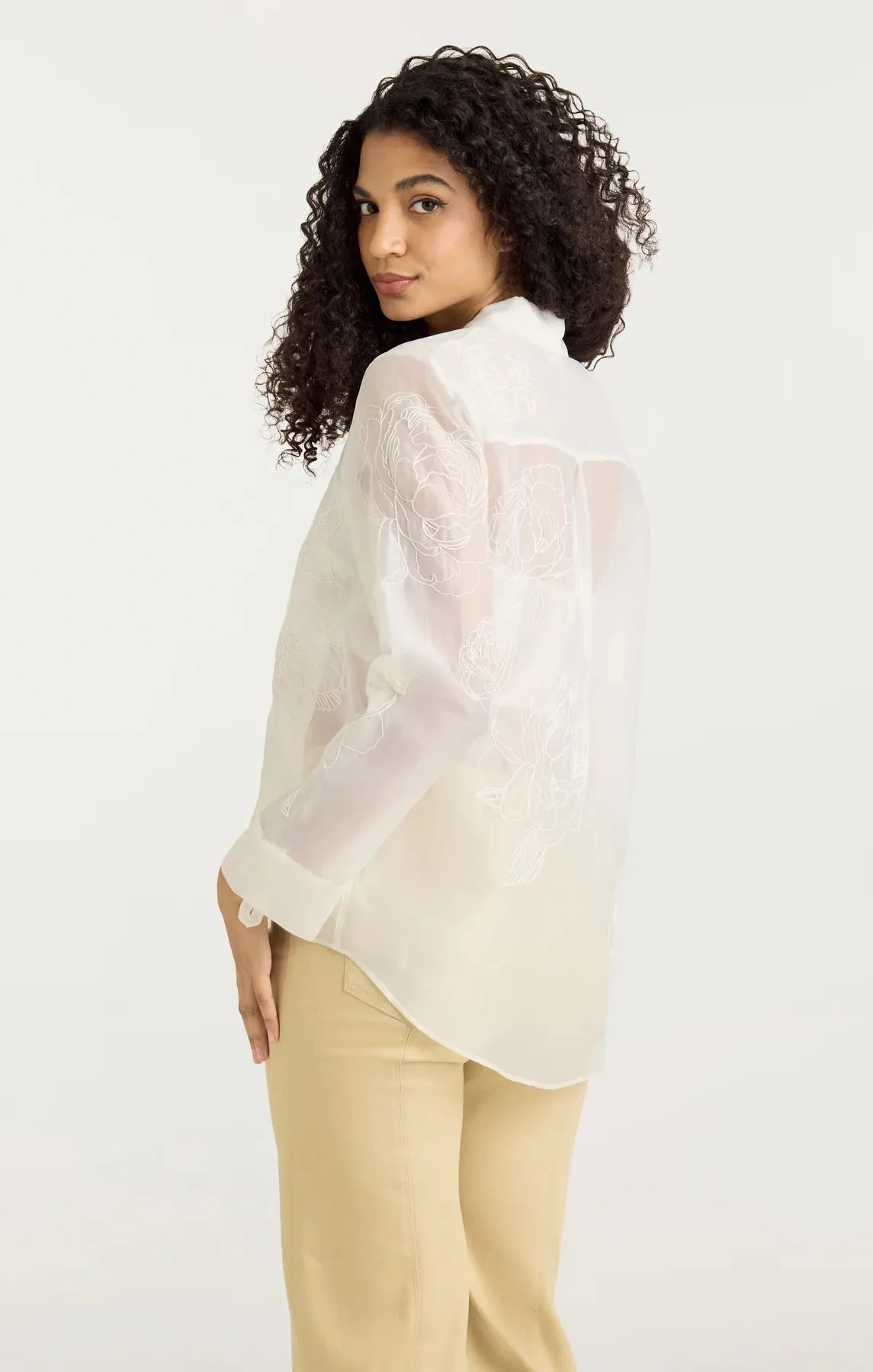 Embroidered Organza Luna Top - Ivory