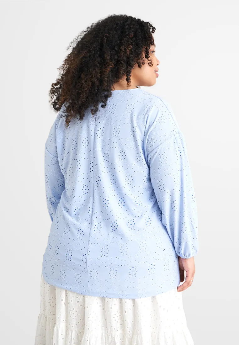 Evie Cotton Soft Eyelet Tee - Sky Blue