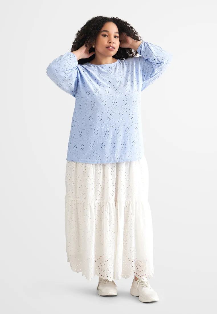 Evie Cotton Soft Eyelet Tee - Sky Blue