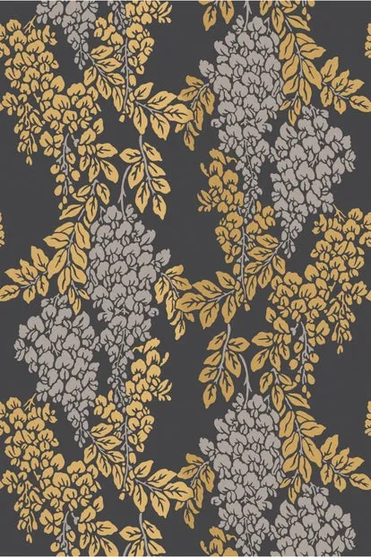 Farrow & Ball Wallpaper Wisteria BP2206 Metallic Gold / Charcoal