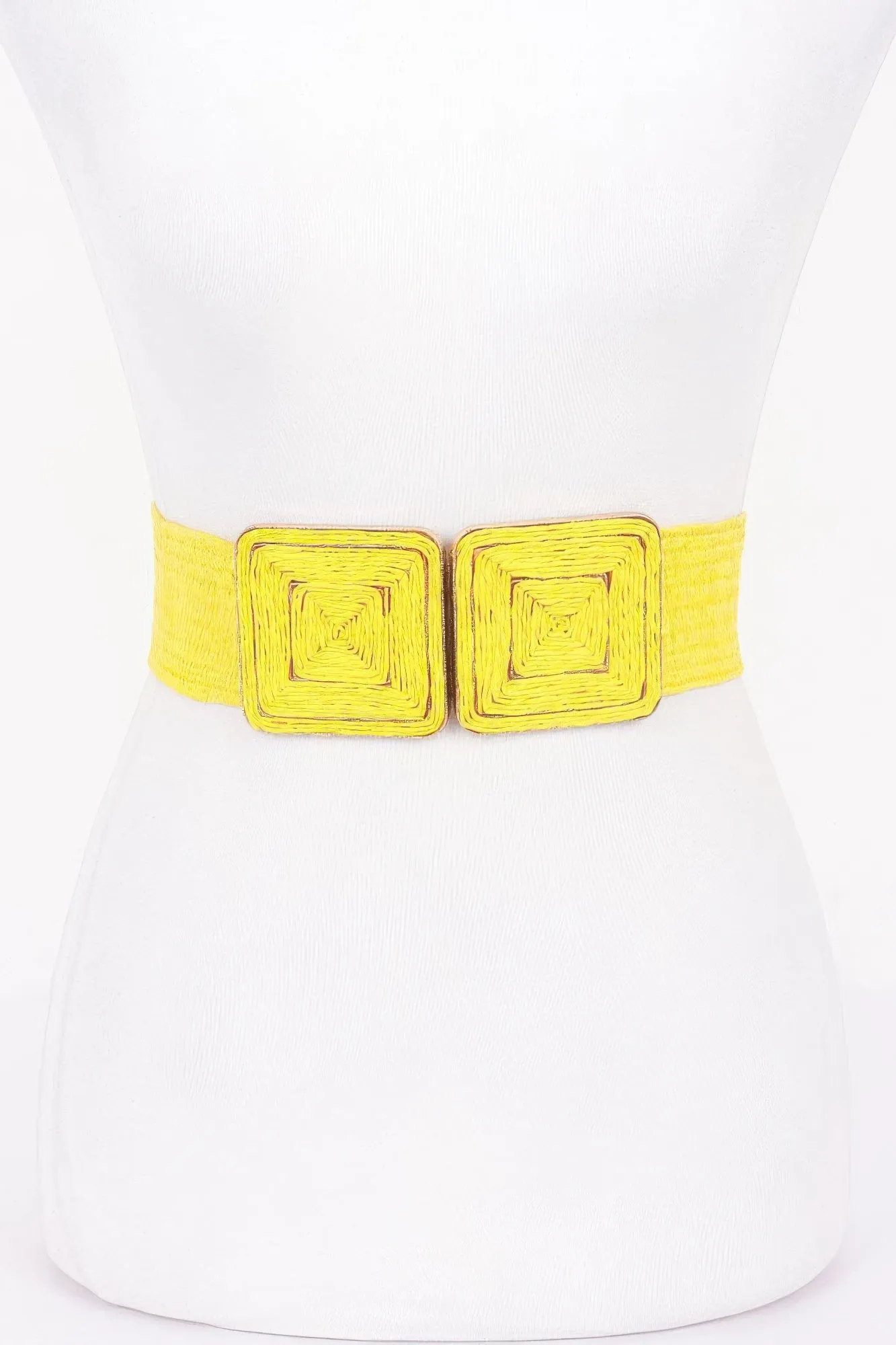 Faux Straw Two Buckle Elastic Belt