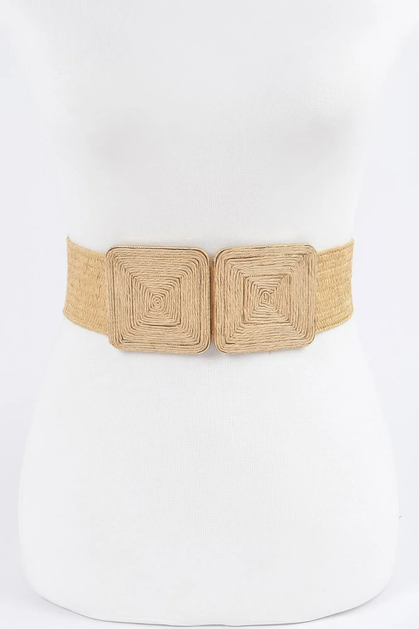 Faux Straw Two Buckle Elastic Belt