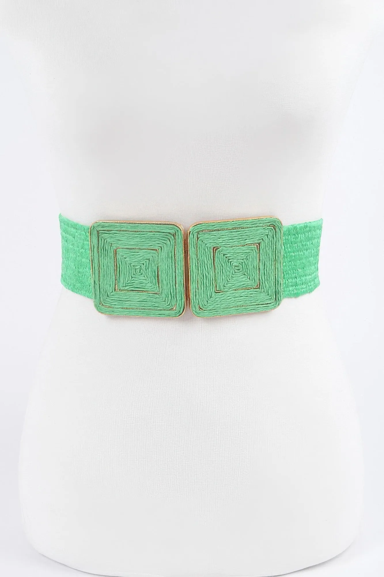 Faux Straw Two Buckle Elastic Belt