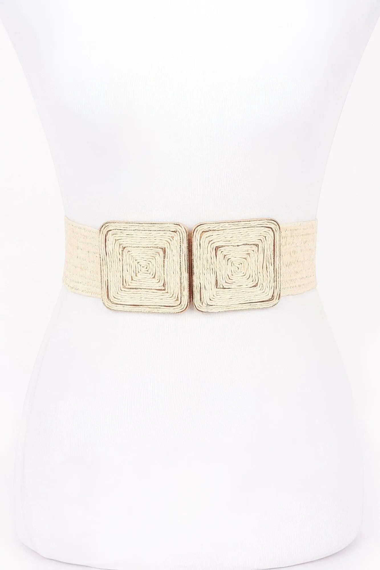 Faux Straw Two Buckle Elastic Belt