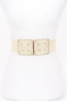 Faux Straw Two Buckle Elastic Belt