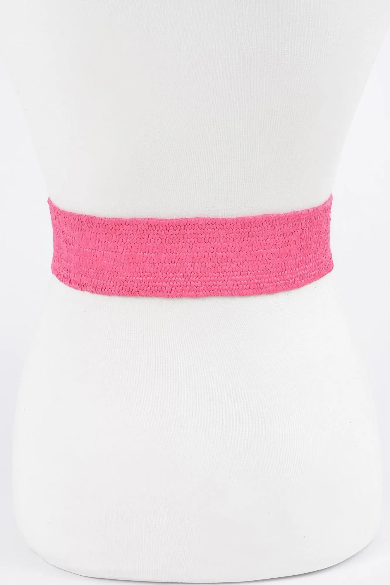 Faux Straw Two Buckle Elastic Belt