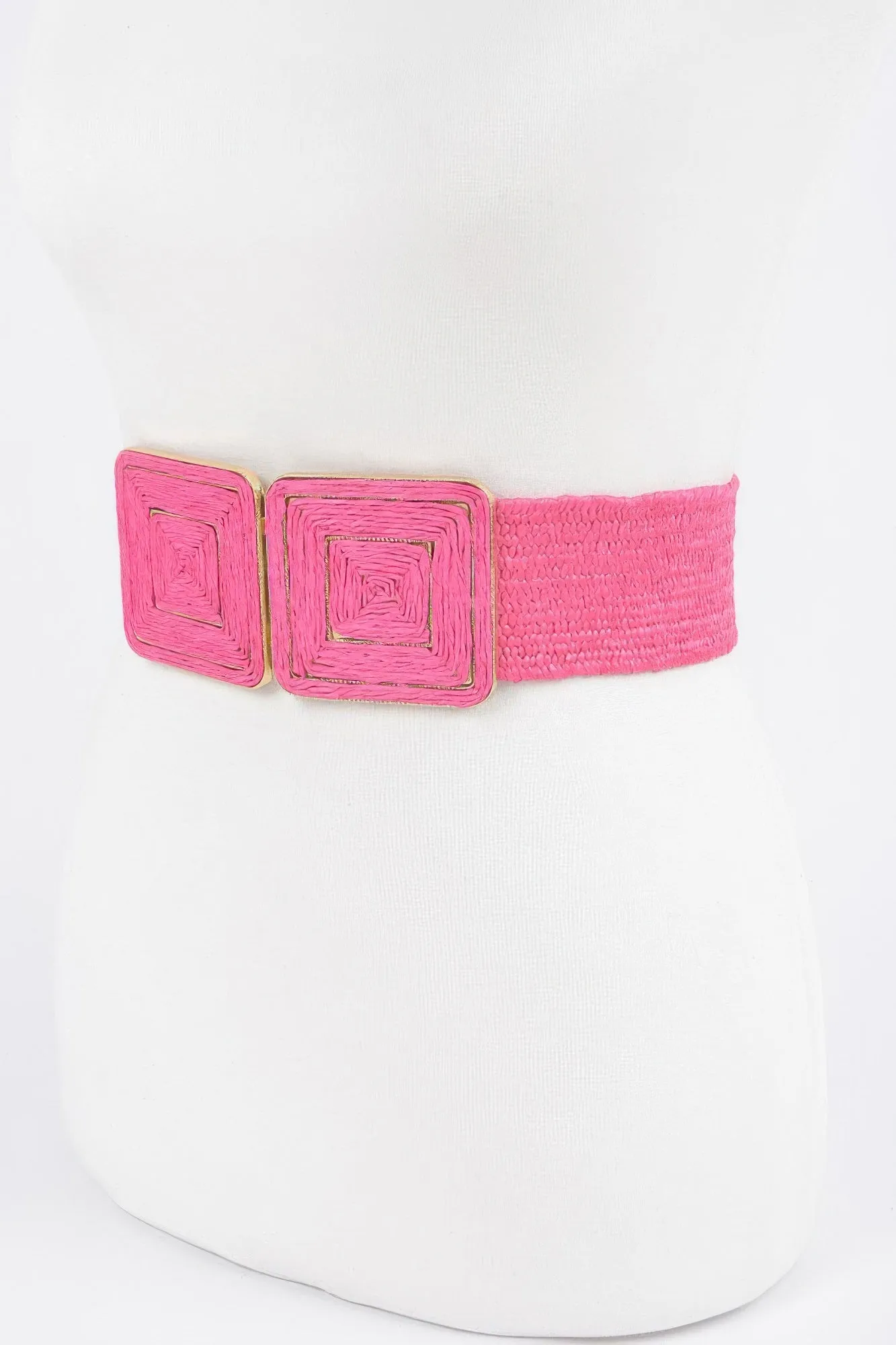 Faux Straw Two Buckle Elastic Belt